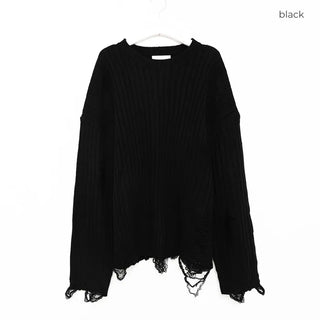 (Unisex) Ribbed distressed knit