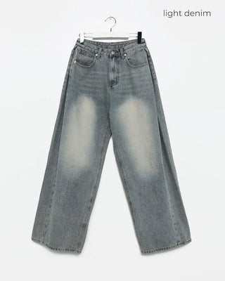 Side-tuck wide denim pants