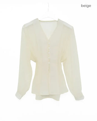 Collarless sheer blouse