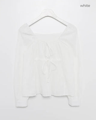 Square drawneck dobby stripe blouse
