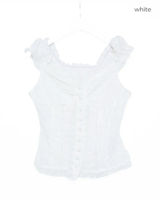 Shirred lace half-sleeve blouse