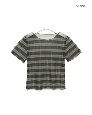 Checkered sheer short-sleeved T-shirt