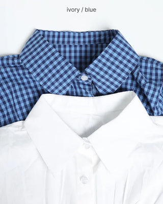 Gingham check puff sleeve shirt