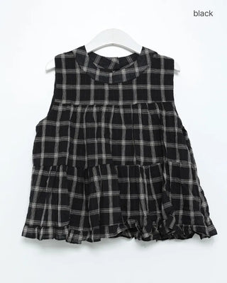 Back ribbon check sleeveless top