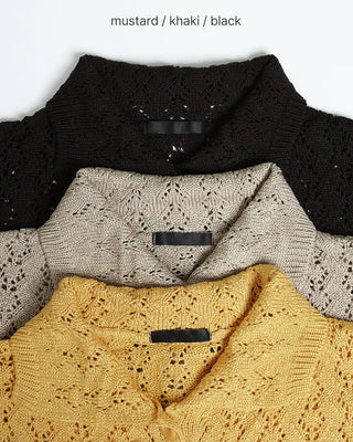 Perforated knit polo cardigan