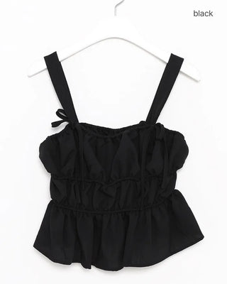 Shirred Ribbon Sleeveless Dress