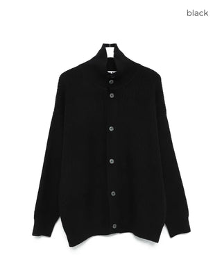 (Unisex) High-neck button-up ribbed cardigan