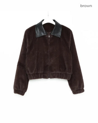 Leather collar fur jacket