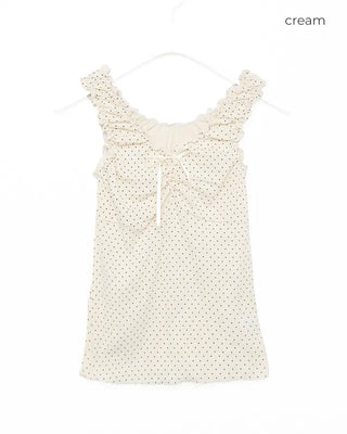 Pindot Ribbon Gathered Elastic Tank Top