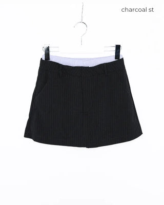 Weighted two-tone striped short skirt pants