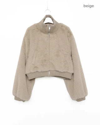 High-neck cropped fur jacket