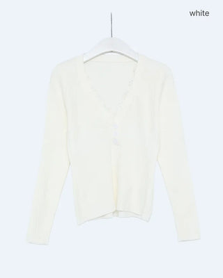 V-neck lace-point long-sleeve shirt
