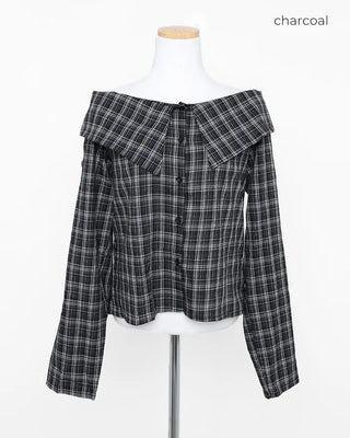 Off-shoulder check shirt