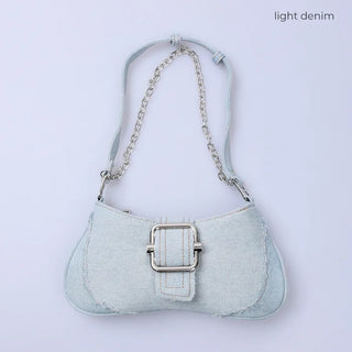 Denim buckle shoulder bag