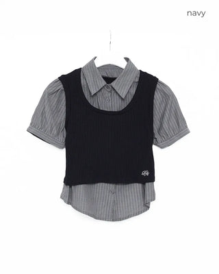 Knit bustier layered shirt
