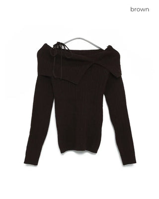 Ribbon strap off-shoulder knit