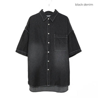 (Unisex) Washed Denim Short-Sleeve Shirt