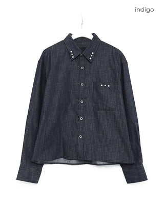 Cropped rivet denim long shirt