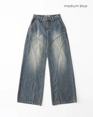 (ORIGINAL) Double Unique Seam Wide Denim Pants