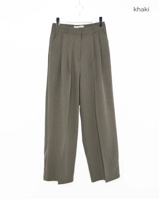 Pinstripe center-pleated wide-leg slacks