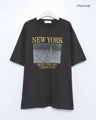 NEW YORK print half-sleeve T-shirt