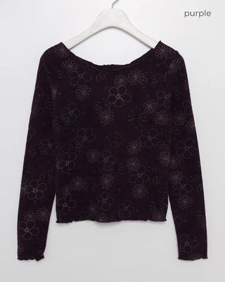 Floral print sheer long t-shirt