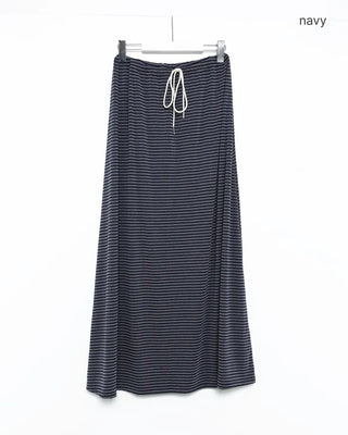 Striped elastic waist long skirt