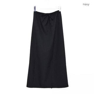 Elastic striped long skirt