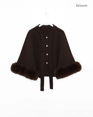 Tie cape fur jacket