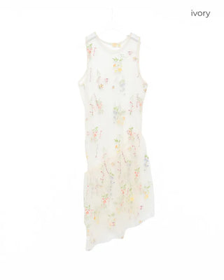 Flower embroidered sheer midi dress