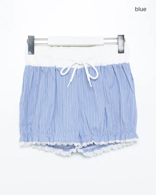 Lace hem striped short pumpkin pants