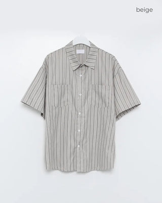 (Unisex) Striped Wide Hood Short Sleeve Shirt