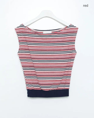 Striped sleeveless off-shoulder top