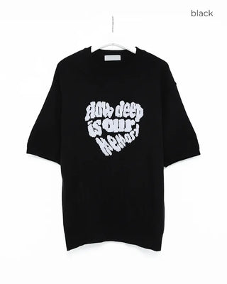(Unisex) Heart Lettering Short-Sleeve Knit