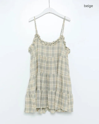 Checked frill camisole mini dress