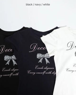 Ribbon Print Crop Short Sleeve T-Shirt