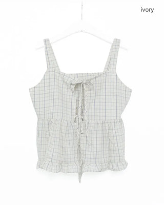 Checked Ribbon Sleeveless Blouse