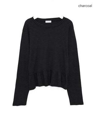 Waist frill striped T-shirt