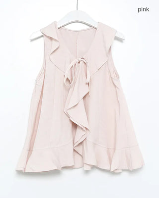 Ruffle Ribbon Vest Blouse