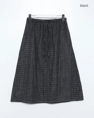 Checkered midi skirt with waist string