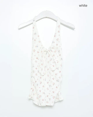 Mini Flower Ribbon Halter Neck Sleeveless