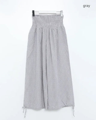 Shirred wide-waist gingham check pants