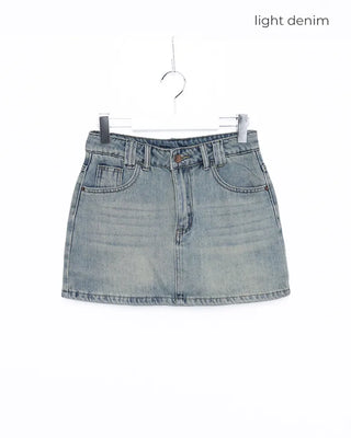 Washed denim mini skirt