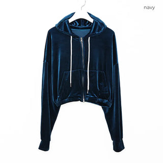 Velvet Cropped Zip Hoodie