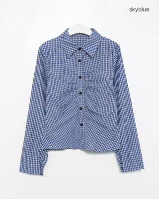 Checked gathered crop shirt