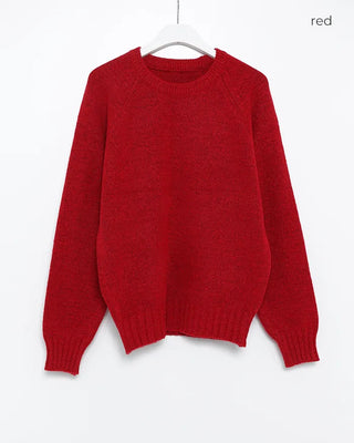 Round neck ribbed raspberry shoulder knit