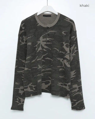 Camouflage Waffle Henley Neck T-Shirt