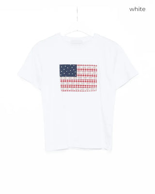 Gingham Lace American Semi-Cropped Half T-Shirt