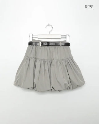 Belted voluminous mini skirt