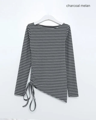 Striped Slim Shirred Long-Sleeve T-Shirt
